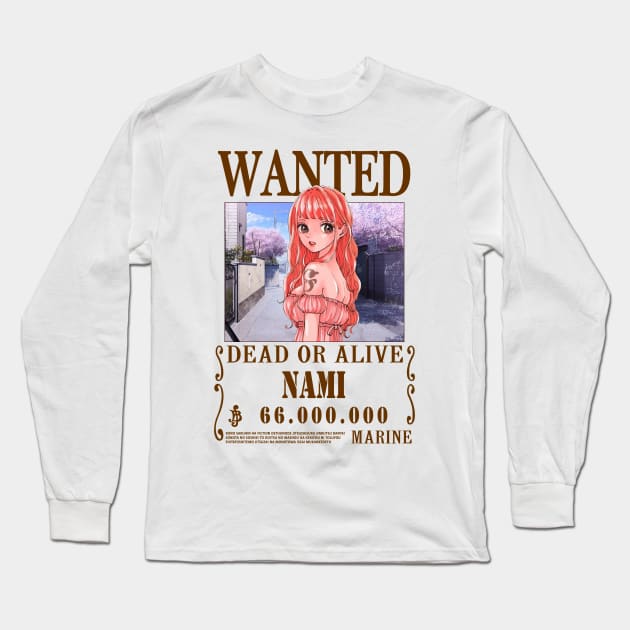 Nami One Piece Wanted Long Sleeve T-Shirt by Teedream